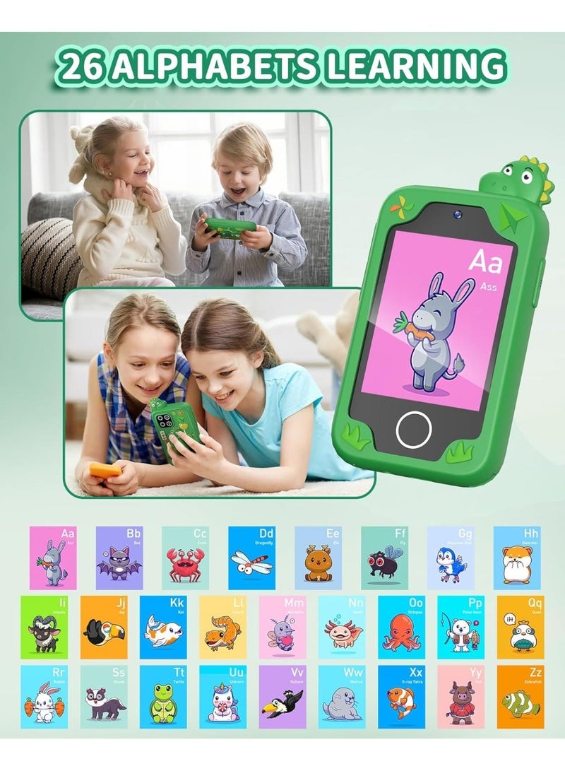 لعبة هاتف تعليمي بشاشة لمس للأولاد والبنات من 3 إلى 10 سنوات، شاشة 2.8 بوصة بكاميرتين مزدوجة، ألعاب تعليمية، مشغل موسيقى، تتضمن بطاقة ذاكرة 8 جيجابايت - أخضر - Image 5